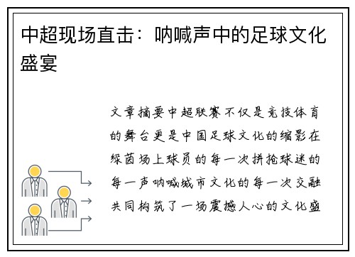 中超现场直击：呐喊声中的足球文化盛宴